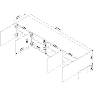 3. 4D-TV-Schrank PALAZZO BIS 201x40x60 weiß matt