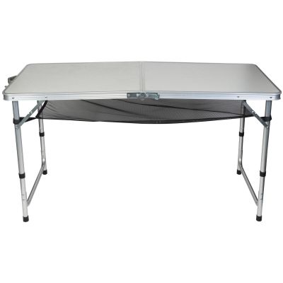 4. Klappbarer Campingtisch 120x60x70/62/55cm, 4 Stühle und Ablage