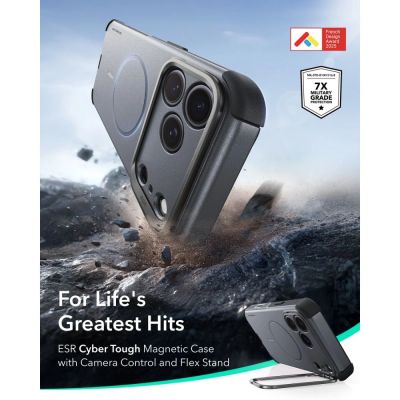 2. ESR Cyber ​​Tough Kickstand MagSafe Hülle für iPhone 18 Pro Max / 17 Pro Max – Grau