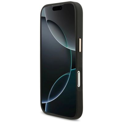 5. Karl Lagerfeld MagSafe Hülle mit großem Riemen und Karl-Metalllogo für iPhone 17 Pro – Schwarz