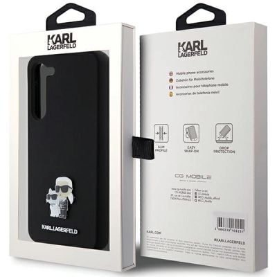 8. Karl Lagerfeld Silikon Karl&Choupette Metal Pin Hülle für Samsung Galaxy S23+ – Schwarz