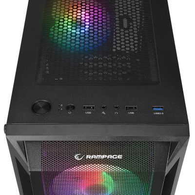 5. RAMPAGE PC-Gehäuse mit Seitenfenster SHIVA, 4x 120-mm-Rainbow-Lüfter, Schwarz