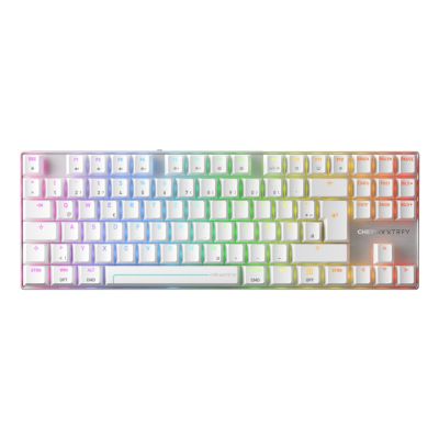 CHERRY MX 8.2 Pro TMR Kabellose Gaming-Tastatur USB + RF + Bluetooth QWERTZ, Deutschsilber, Weiß