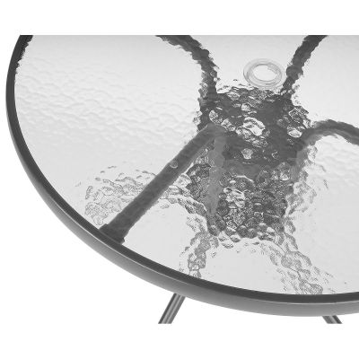 15. Gartenmöbel-Set, runder Tisch, 4 Stühle und Sonnenschirm, dunkelgrau