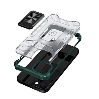 2. Crystal Ring Case robuste Kickstand TPU/PC Panzer Handyhülle Hard Case für iPhone 13 grün