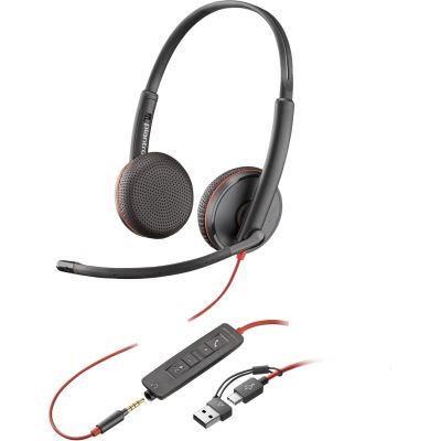 82. POLY Blackwire 3225 Stereo-USB-C-Headset + 3,5-mm-Klinkenstecker + USB-C/A-Adapter