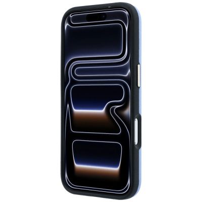 5. Karl Lagerfeld Saffiano MagSafe Hülle mit kleinem Schriftzug und Metalllogo für iPhone 17 Pro / 18 Pro – Hellblau