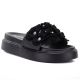 Schwarze Damen-Plateau-Flip-Flops mit Blumenmuster von D&A by S.Barski, Modell MR61-9015