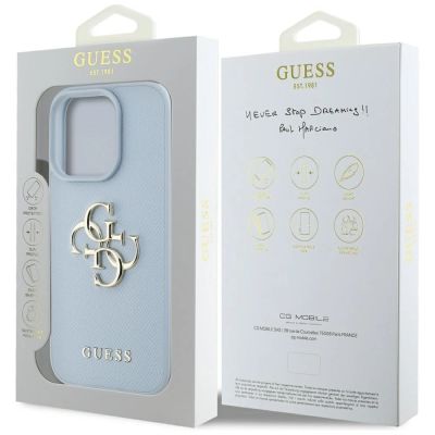 8. Guess Grained Big 4G Logo Small Classic Logo Hülle für iPhone 16 Pro - Blau