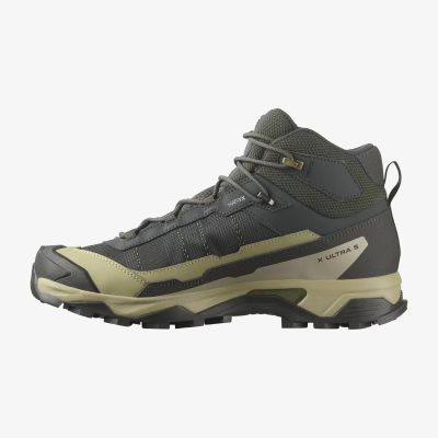 4. Salomon X Ultra 5 Mid GTX Wanderschuhe – Torf/Graugrün/Blau