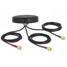 DeLOCK Dualband-Antenne LTE MIMO WLAN 802.11 ac/ax/a/h/b/g/n 3 x SMA-Stecker RG-174 1 m Schraubanschluss, Feldmontage, schwarz