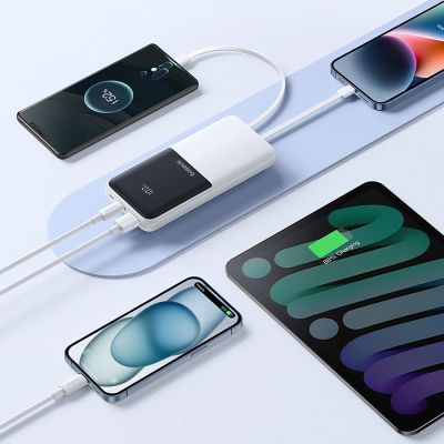 10. Baseus Lipow 10000mAh 22,5W Powerbank mit zwei integrierten Kabeln (inkl. Baseus Simple USB-A-auf-USB-C-Kabel, 3A, 20 cm) – weiß
