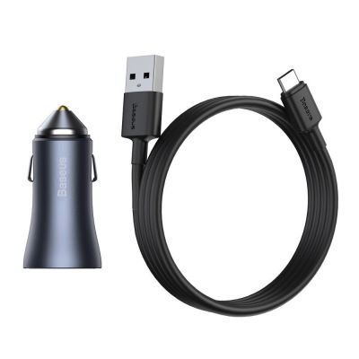 7. Baseus Golden Contactor Pro Quick Charger Auto Ladegerät 2x USB 40 W Quick Charge SCP FCP AFC + USB - USB Typ C Kabel grau (TZCCJD-A0G)