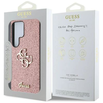 8. Guess Fixed Glitter Big 4G Metal Logo Hülle für Samsung Galaxy S25 Ultra rosa
