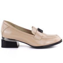 Damen-Lackschuhe aus Leder mit Zierabsatz, beige, Vinceza 58638