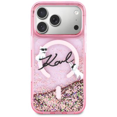 3. Karl Lagerfeld Flüssigglitzer-MagSafe-Hülle mit Karl-Schriftzug-Logo für iPhone 17 Pro – Pink