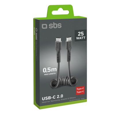 2. TECABLETYPCCSK SBS Spiralkabel USB-C - USB-C 0,5m - Schwarz