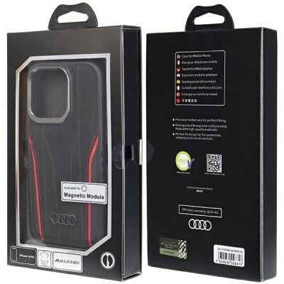 8. Audi Echtledertasche mit MagSafe für iPhone 14 Pro – Schwarz und Rot