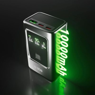 3. Powerbank SBS 10000mAh PD 35W mit LCD-Display - grau