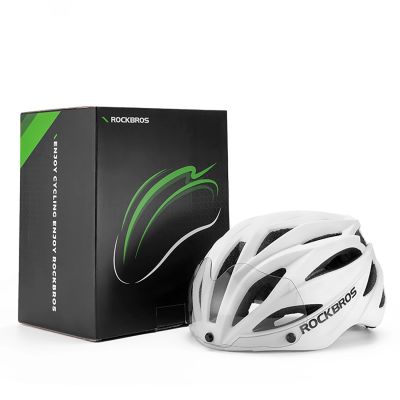 5. Rockbros Fahrradhelm mit Visier, abnehmbarer UV-Brille, Unisex, glänzend – Weiß