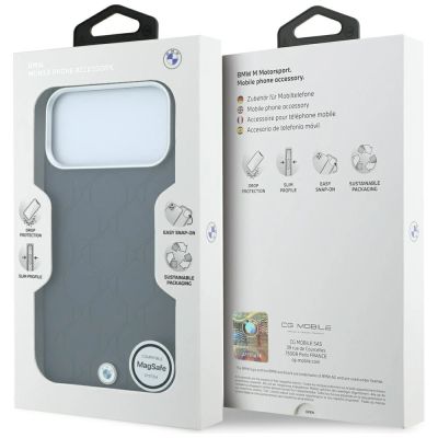8. BMW MagSafe Hülle mit geprägtem, gestepptem Metalllogo für iPhone 18 Pro / 17 Pro – Dunkelgrau