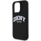 6. DKNY Silikon-MagSafe-Hülle mit weißem bedrucktem Logo für iPhone 16 Pro – Schwarz