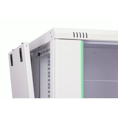 29. Digitus DYNAmic 19" 16HE Wand-Netzwerkschrank 600x450 mm, Glastür, grau, ungeteilt, montiert, 60 kg