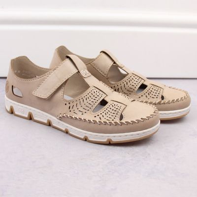18. Rieker W RKR651 beige Leder Klettverschluss durchbrochene Schuhe