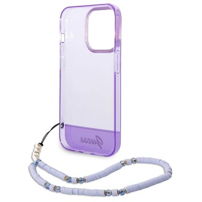 6. Guess GUHCP14XHGCOHU iPhone 14 Pro Max 6,7" lila/lila Hartschale mit durchscheinendem Perlenarmband