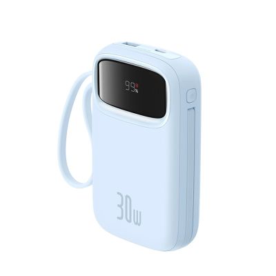 6. Baseus QPow 2 30W 10000mAh Powerbank mit integrierten USB-C-Kabeln – Blau