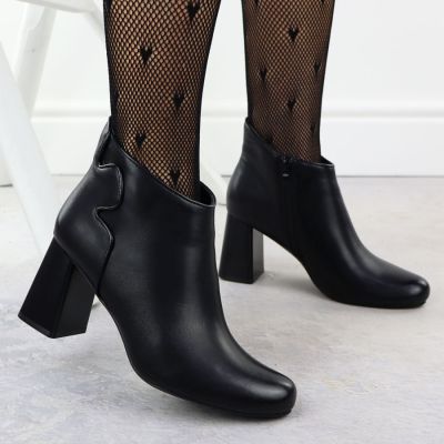 6. Elegante schwarze Leder-Ankle-Boots mit Blockabsatz, Jezzi OLI21-2