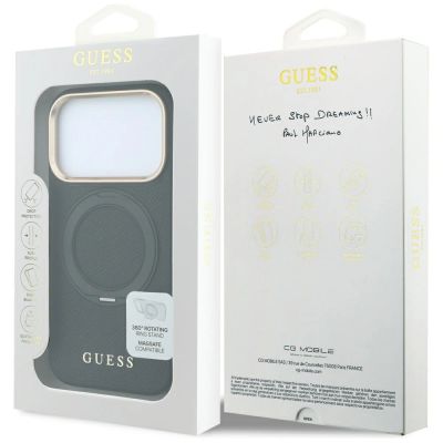 8. Guess Ring Stand 360 Grained Classic Logo MagSafe Hülle für iPhone 18 Pro Max / 17 Pro Max - Schwarz