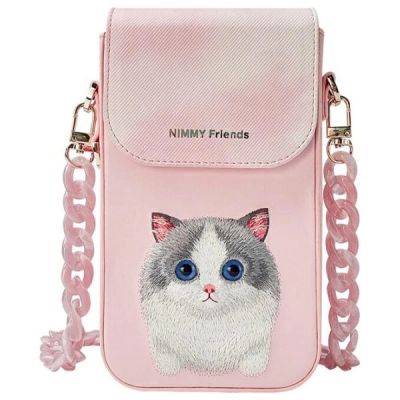 2. Nimmy Big Eyed Pet 2.0 Cat 3-in-1 Handytasche + Geldbörse + Tracker-Hülle – Rosa