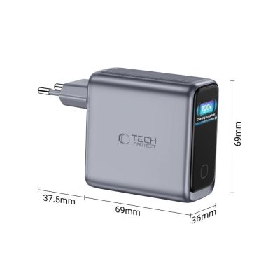 4. Tech-Protect PowerVision NC140W-GaN 4-Port PD 140W / QC3.0 Wandladegerät – Dunkelgrau