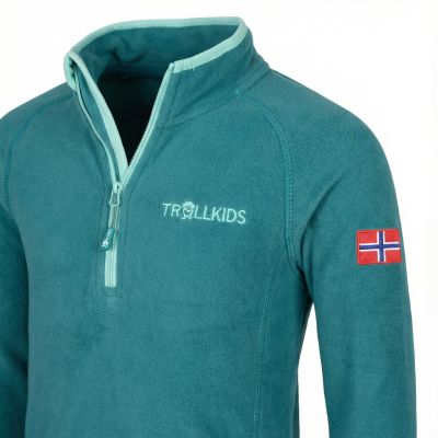 3. Trollkids Kids Nordland Fleece-Sweatshirt mit halbem Reißverschluss für Mädchen/Jungen, Grün (707-332)