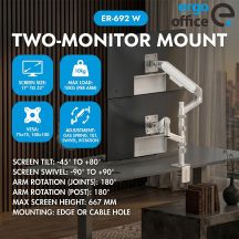 ERGO BÜROHALTERUNG FÜR 2 MONITOREN, GASFEDERUNG, 17"-32", 1-10 kg, MATTWEISS ER-692 W