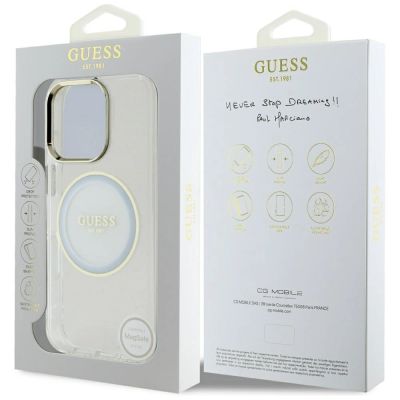 8. Guess IML Metal Colored Circle Classic Logo MagSafe Hülle für iPhone 16 Pro - Weiß