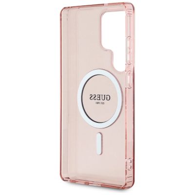 7. Guess Glitter Circle Classic Logo MagSafe Hülle für Samsung Galaxy S25 Ultra rosa