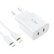 3. Tech-Protect C20W 2x USB-C PD 20W Netzwerkladegerät mit USB-C/USB-C-Kabel – Weiß
