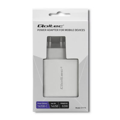 5. QOLTEC Wandladegerät 63 W | 5–20 V | 1,5–3 A | USB Typ C PD | USB QC 3.0 | Weiß