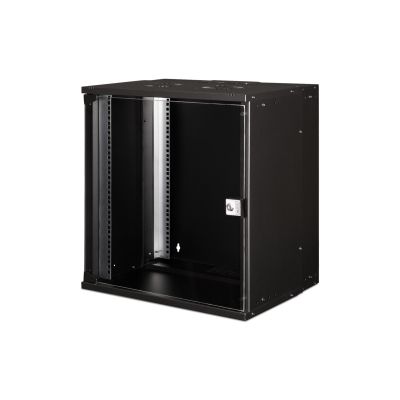 46. 19-Zoll-12-HE-Wandnetzwerkschrank, SOHO PRO 595 x 540 x 400 mm, Glastür, schwarz, unmontiert, 60 kg