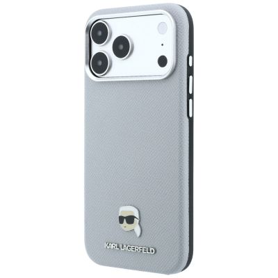 2. Karl Lagerfeld MagSafe-Schutzhülle mit genarbtem Karl-Kopf-Motiv für iPhone 18 Pro / 17 Pro – Grau