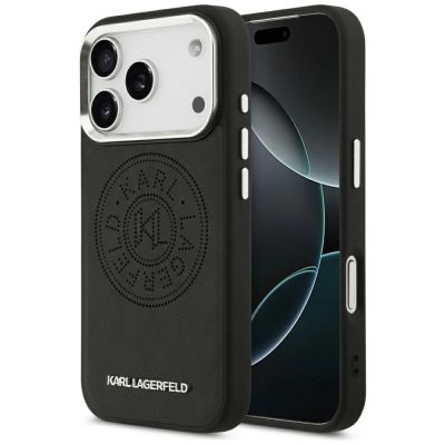 Karl Lagerfeld Point & Metal Logo MagSafe Case für iPhone 17 Pro – Schwarz