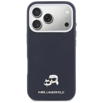 3. Karl Lagerfeld Karl & Choupette Head Pins Saffiano MagSafe Hülle für iPhone 17 Pro Max - Blau