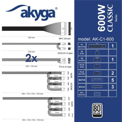6. Akyga AK-C1-600 Netzteilmodul 600W 24-Pin ATX Schwarz