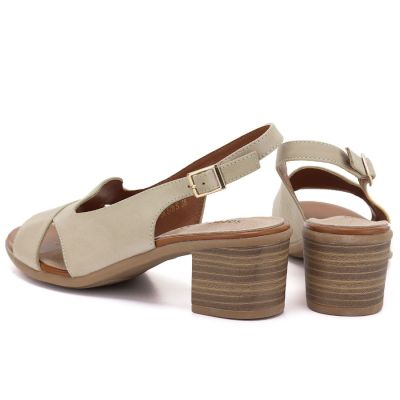 4. Beige Sergio Leone SK578-S Damen-Blockabsatzsandalen aus Leder