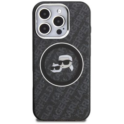 3. Karl Lagerfeld IML Glitter Karl & Choupette Heads Logo MagSafe Hülle für iPhone 16 Pro - Schwarz