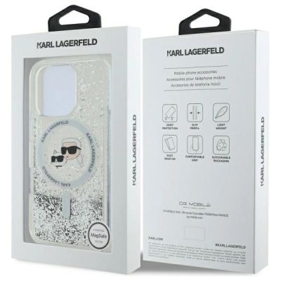 8. Karl Lagerfeld Flüssigglitzer Karl & Choupette Kopf Magsafe Hülle für iPhone 16 Pro - Transparent