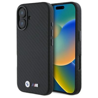BMW Carbon Wrapped Metal Case für iPhone 16 – Schwarz