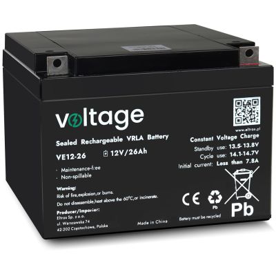 AGM-Batterie, Spannung 12 V, 26 Ah, Typ VE12-26 (Lebensdauer 6-9 Jahre)